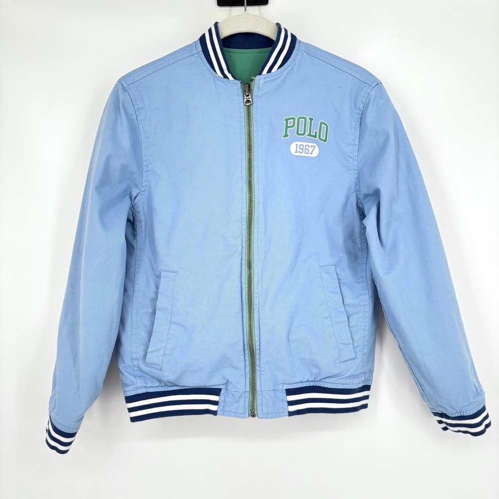 Polo Ralph Lauren Reversible Varsity Jacket Blue Green Bomber Kids M 10-12